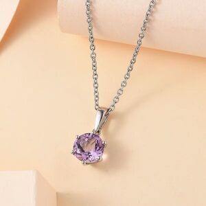 Rose De France Amethyst 1.90 ctw Pendant Silver Necklace Round Cut New
